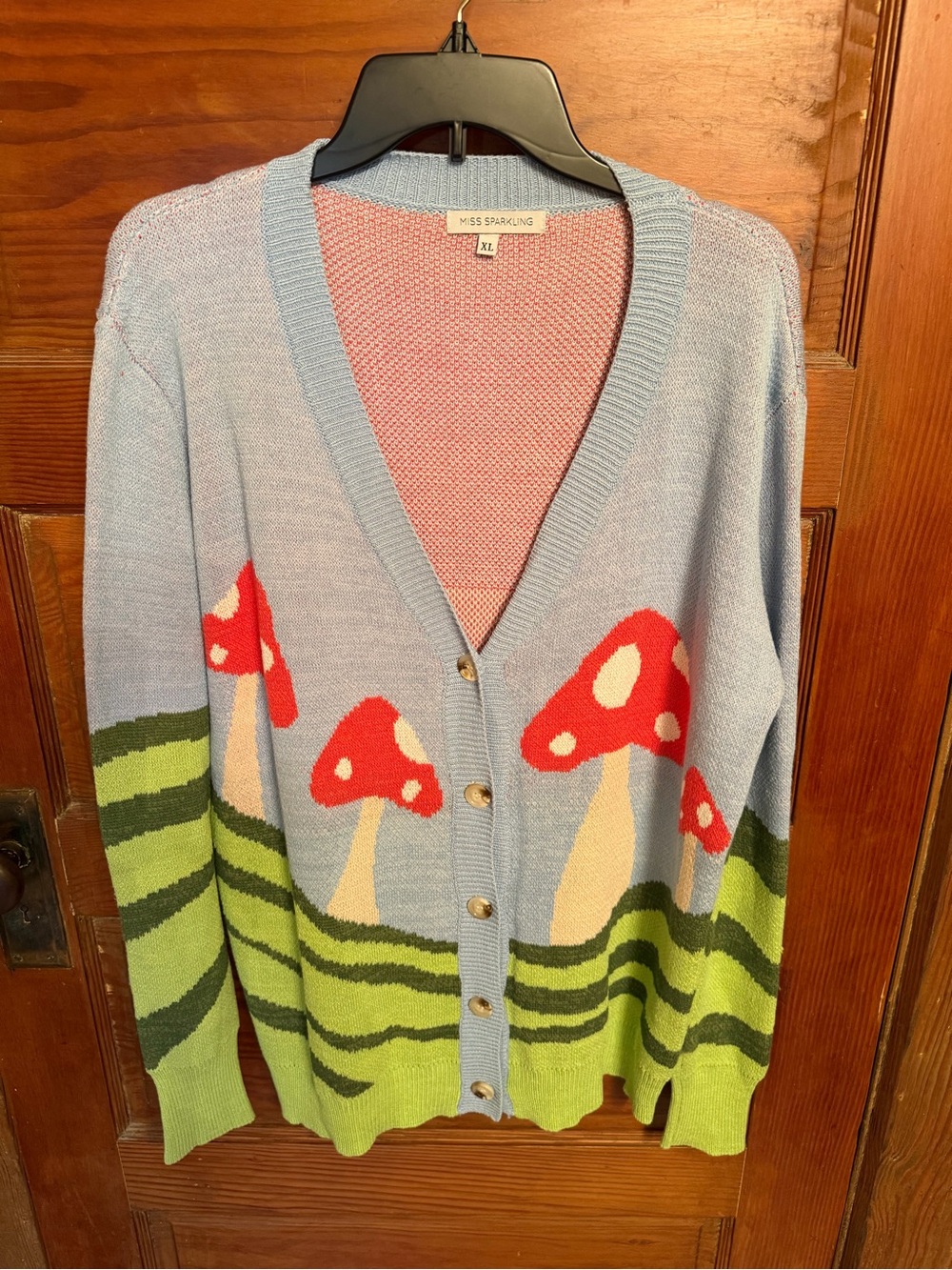 Miss Sparkling Light Blue Mushroom Print Cardigan - XL